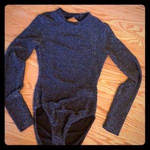 Open back, fitted, long sleeve body suit